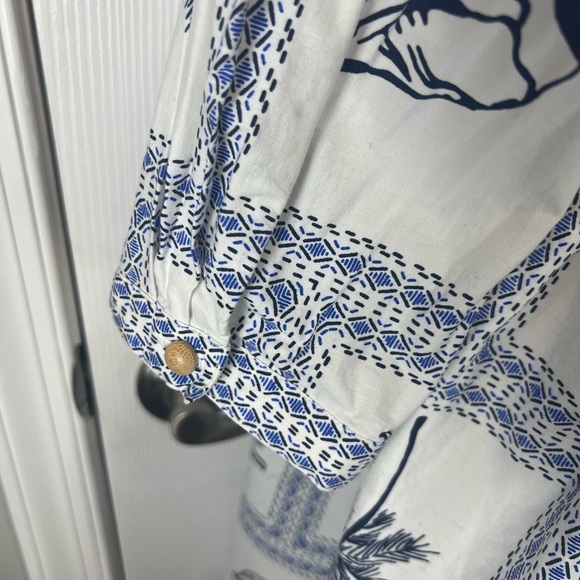 Calypso St.Barth blue & white cotton shell print 3/4 sleeve Zoe mini dress M - Picture 6 of 10